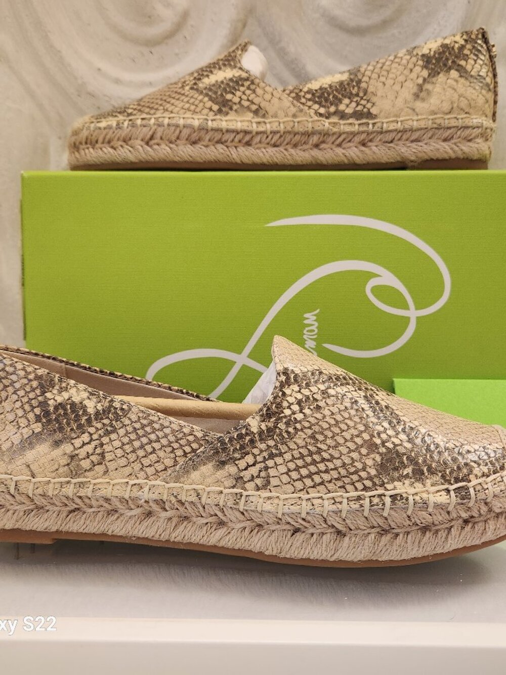 Sam Edelman Leather "Kesia" Wheat/Multi Snake Espadrilles. NIB. Size 5.5